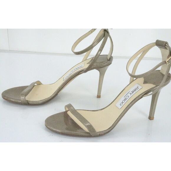 Jimmy Choo Minny Beige Glitter Patent Ankle Strappy Sandals minimalist - Picture 4 of 12